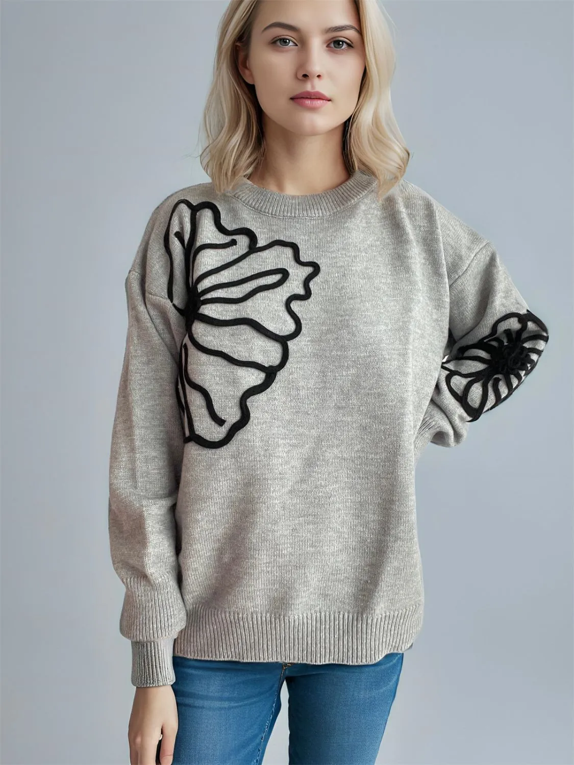 🌼 Flower Round Neck Long Sleeve Sweater 🌼