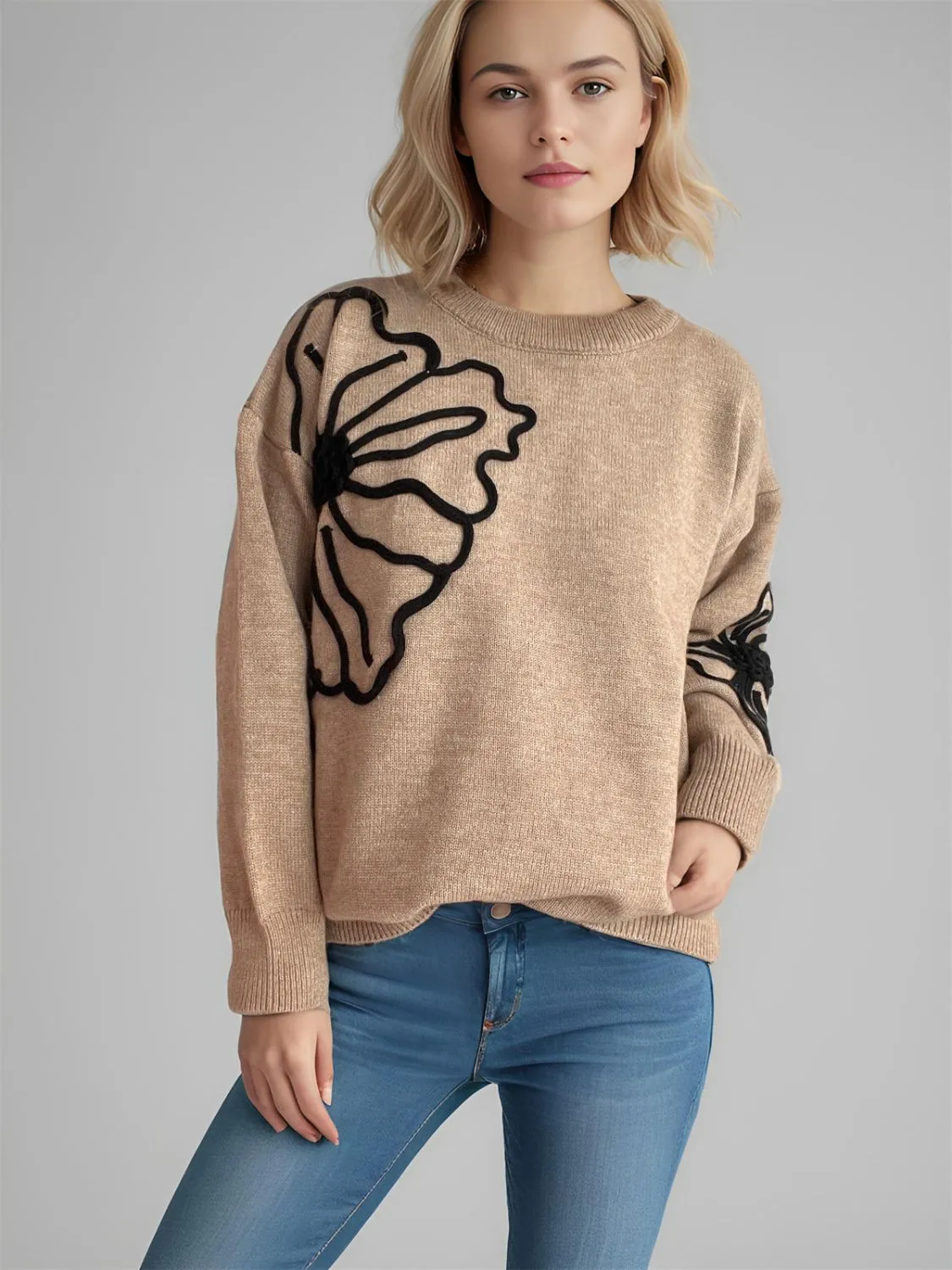 🌼 Flower Round Neck Long Sleeve Sweater 🌼