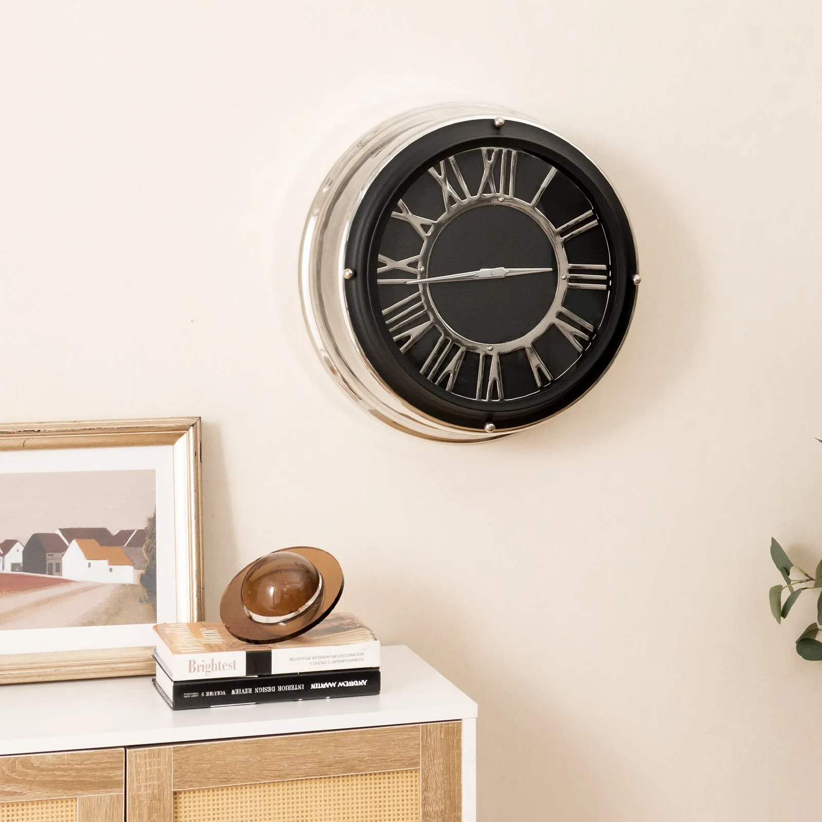 14/17.5 Inch Silent Wall Clock with Silver Frame-L