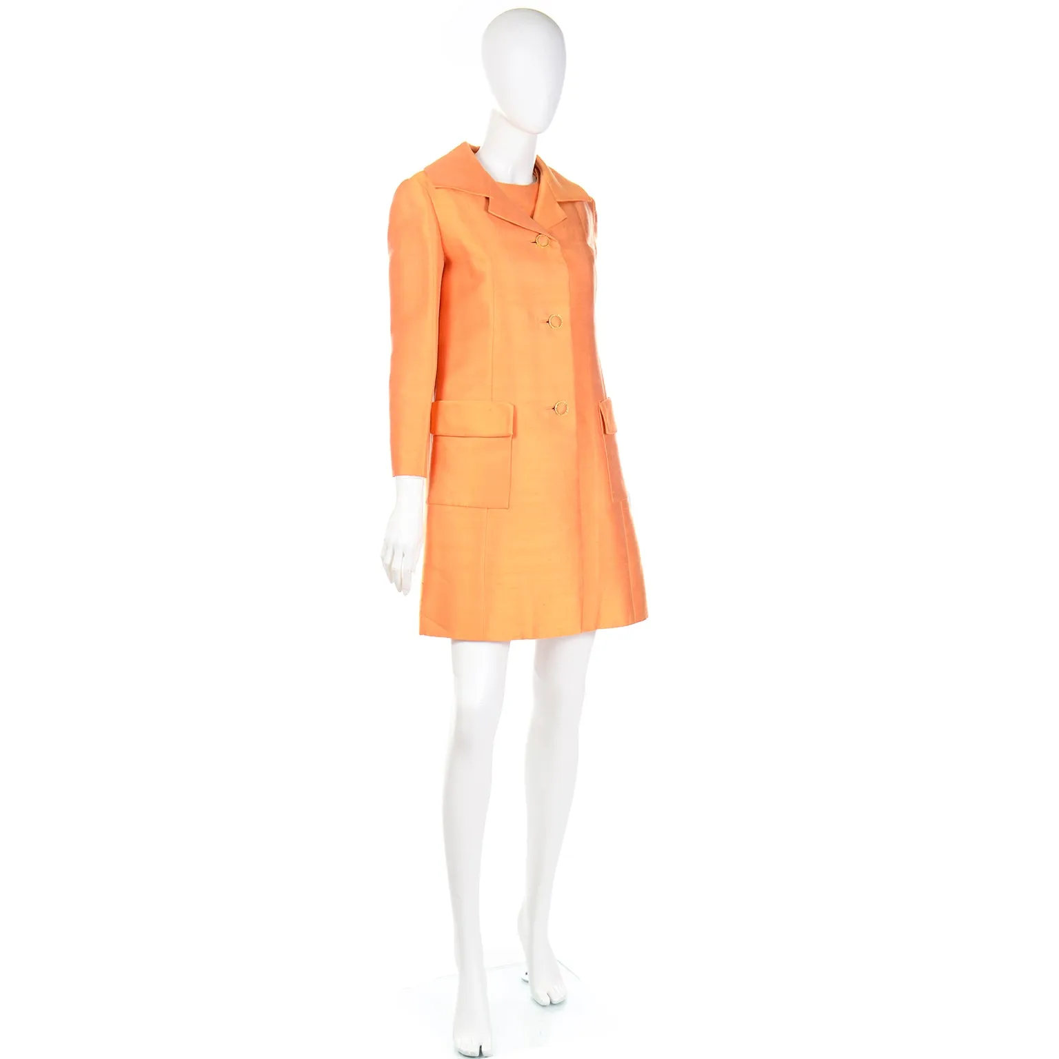 1960s Dynasty Tangerine Vintage 2pc Dress & Coat Evening Suit