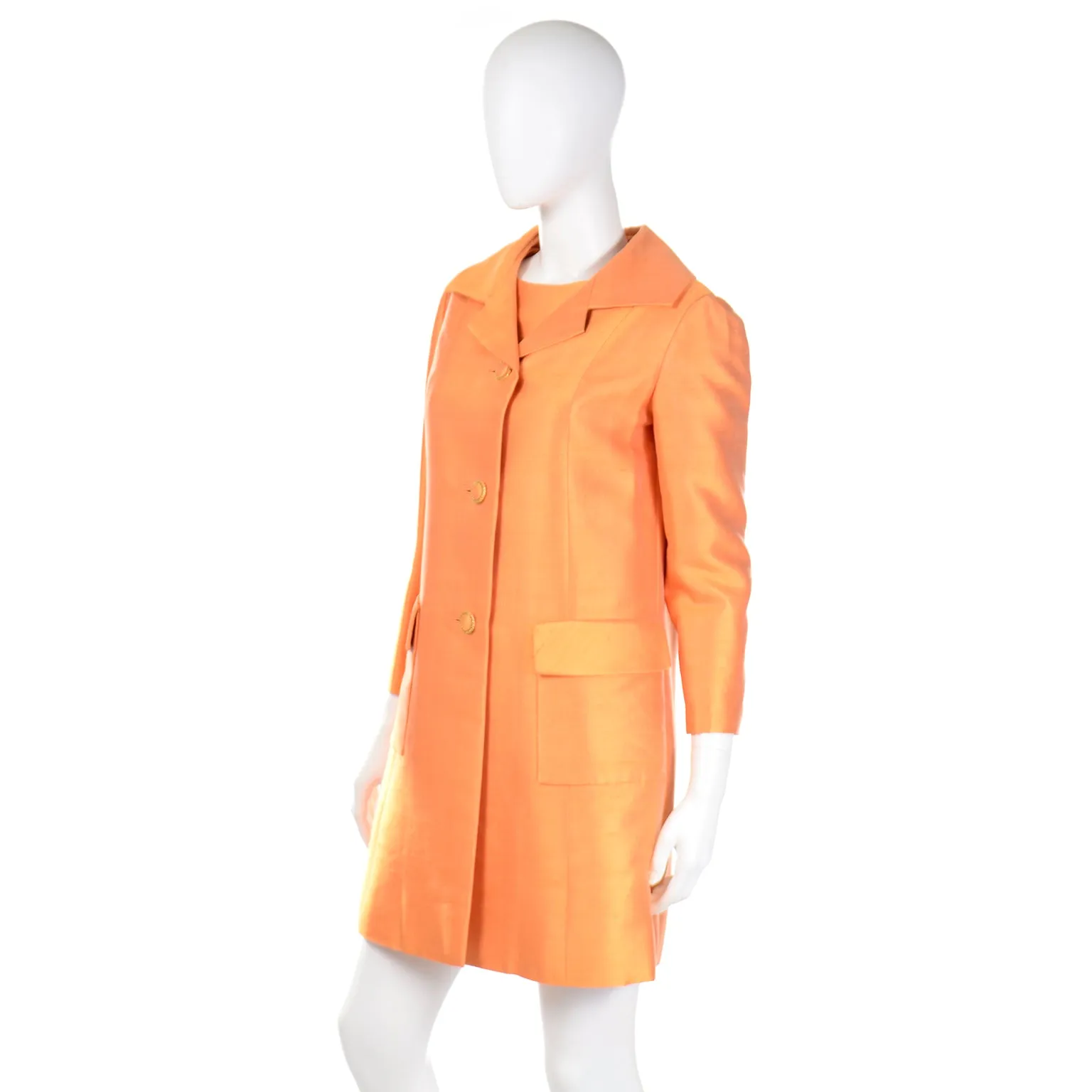 1960s Dynasty Tangerine Vintage 2pc Dress & Coat Evening Suit