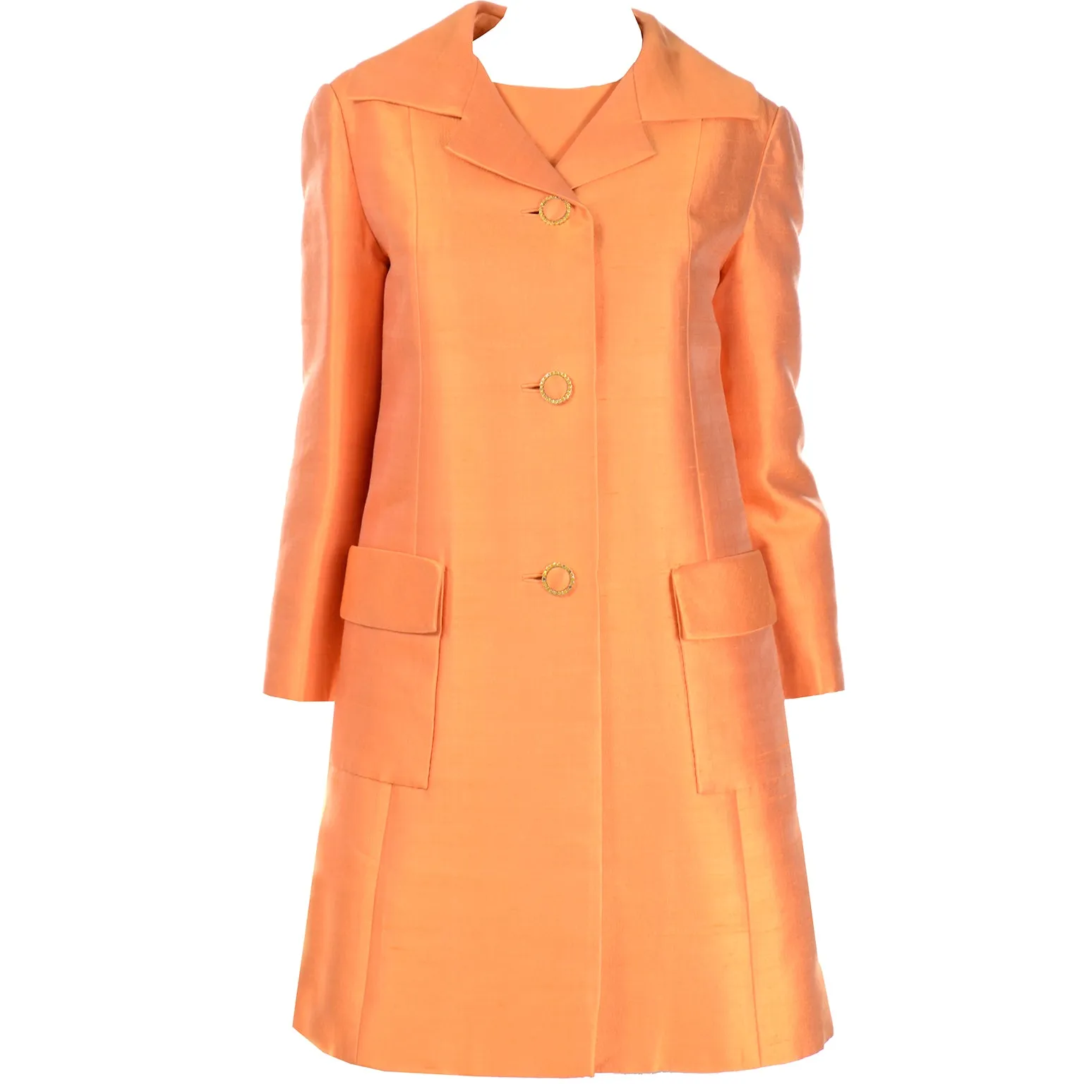 1960s Dynasty Tangerine Vintage 2pc Dress & Coat Evening Suit