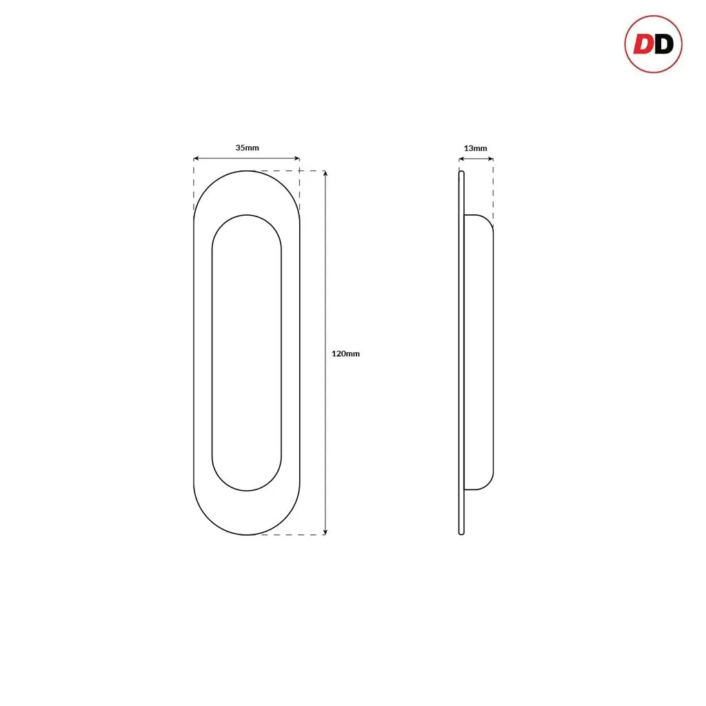 2 Pairs of Burbank 120mm Sliding Door Oval Flush Pulls and 2x  Finger Pull - Polished Gold Finish