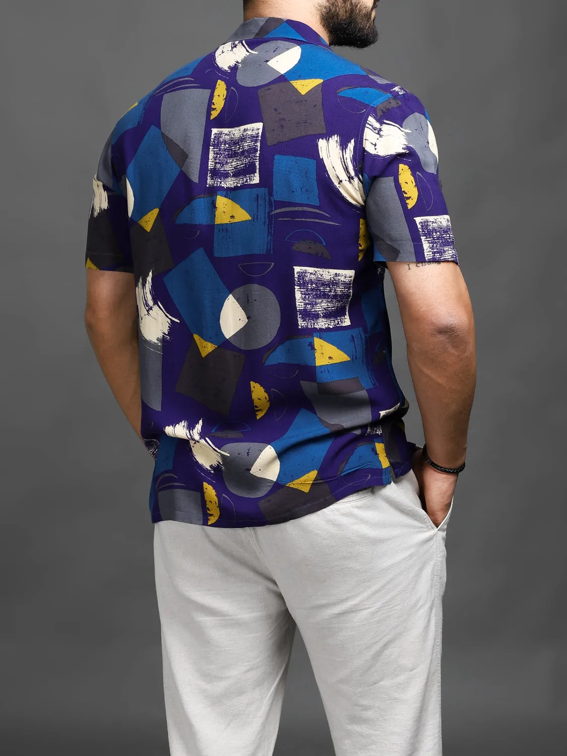 Abstract Blue Front Pockets Shirt