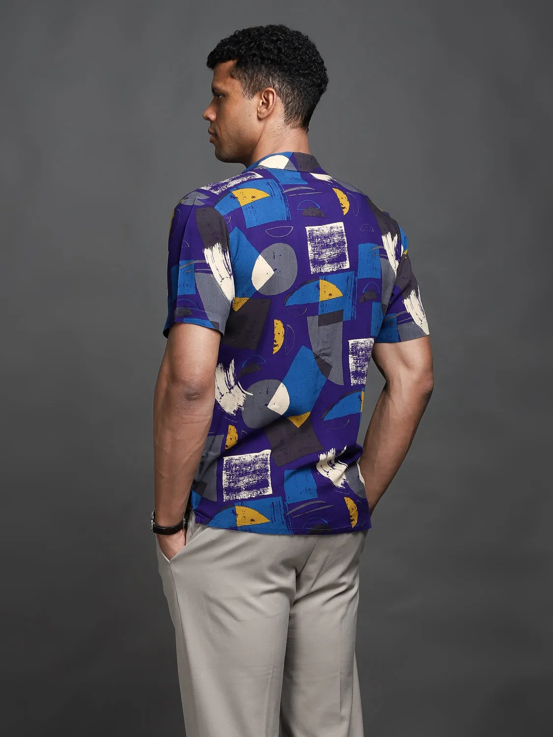 Abstract Blue Front Pockets Shirt