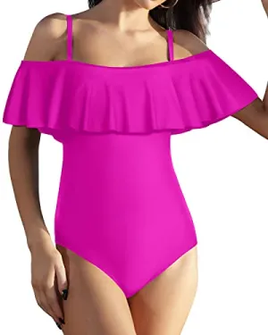 Adjustable Removable Strap Off Shoulder One Piece Swimsuit-Purple