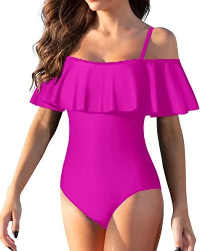 Adjustable Removable Strap Off Shoulder One Piece Swimsuit-Purple