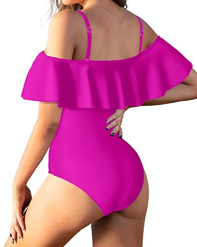 Adjustable Removable Strap Off Shoulder One Piece Swimsuit-Purple