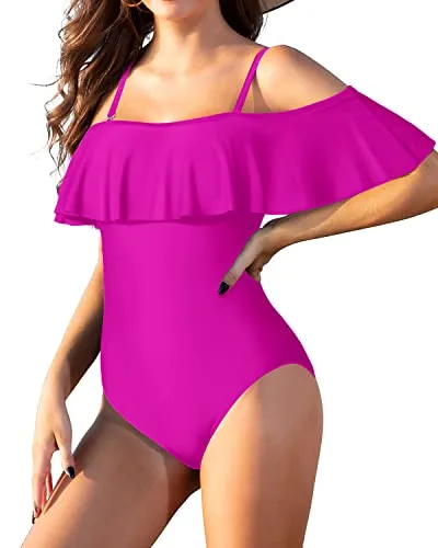 Adjustable Removable Strap Off Shoulder One Piece Swimsuit-Purple