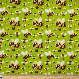 Animal Series Hard Working Bee Green Cotton Prints