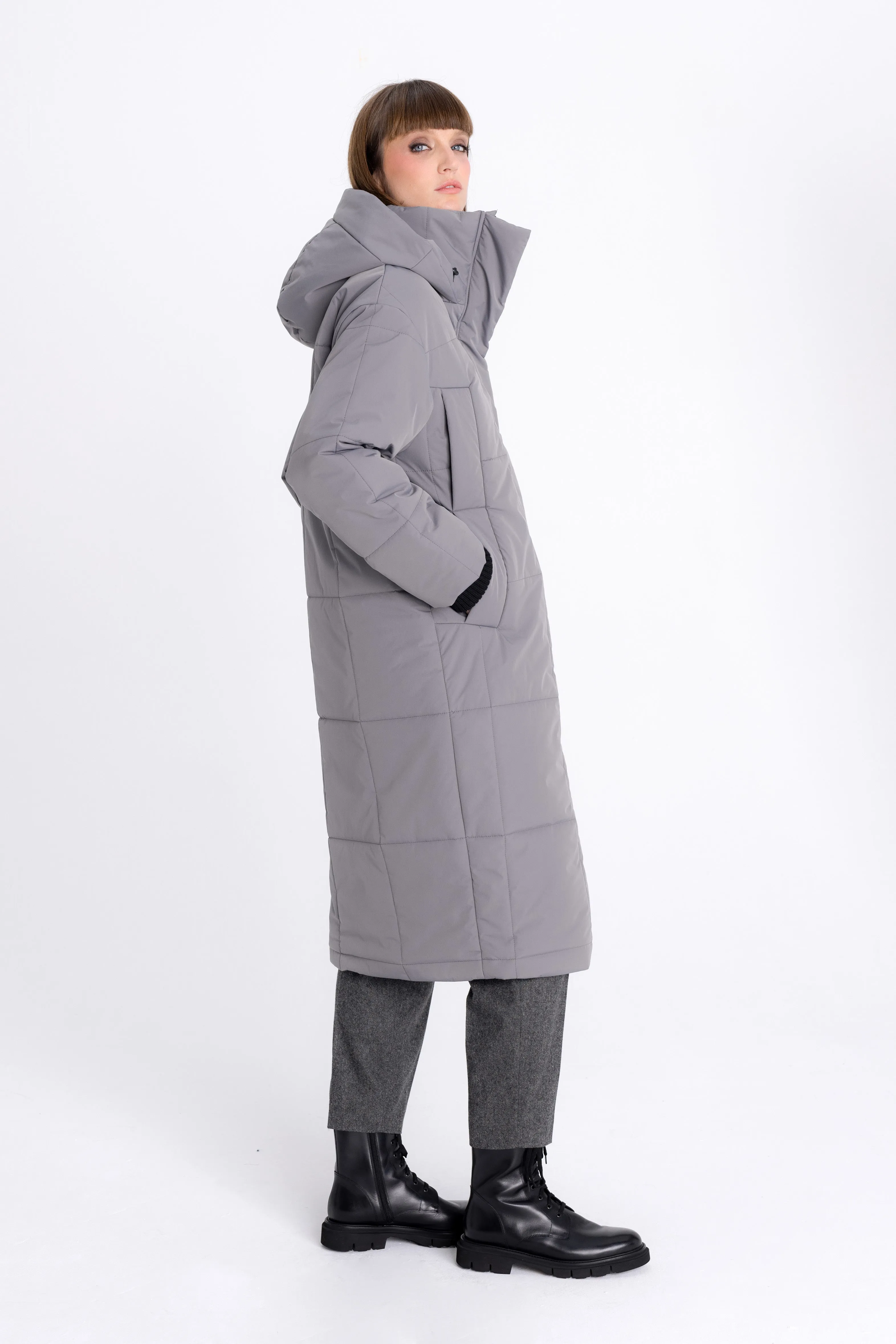 ANTHRACITE PADDED COAT WITH HOOD