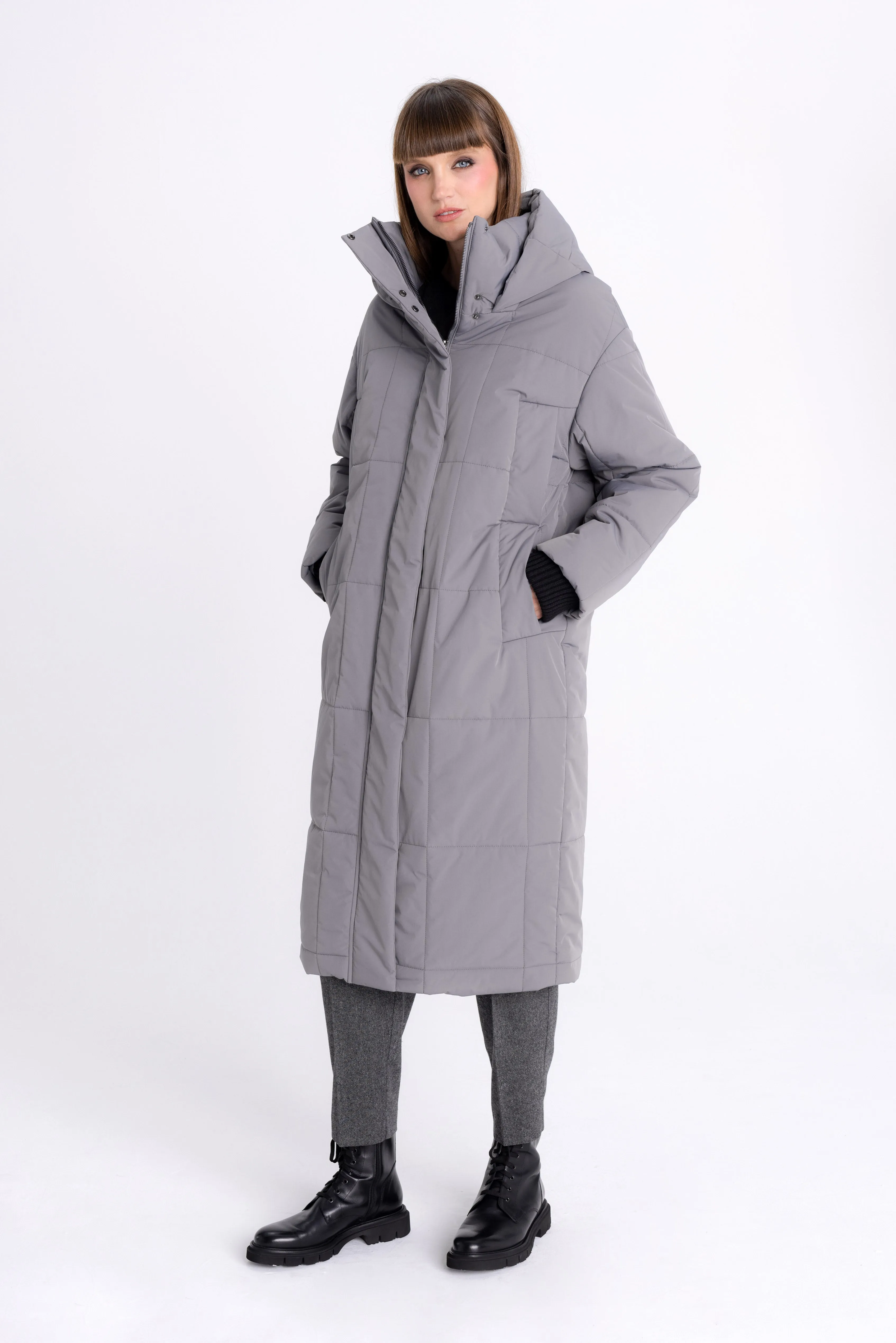 ANTHRACITE PADDED COAT WITH HOOD