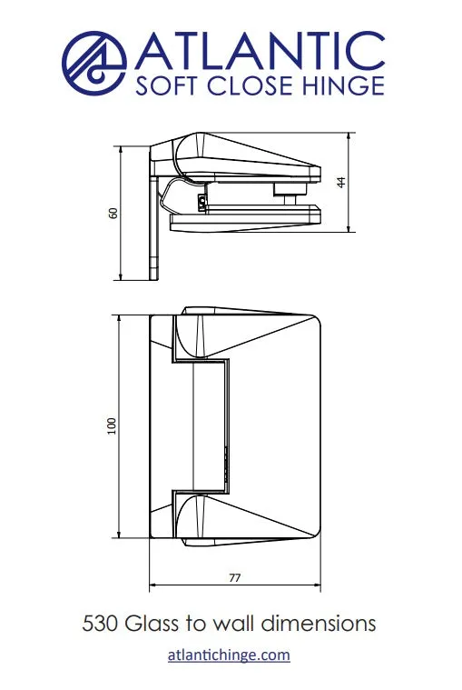 Atlantic 530, Glass Pool Fence Hinge,  Soft Close Hinge, Suits Polaris cutouts.