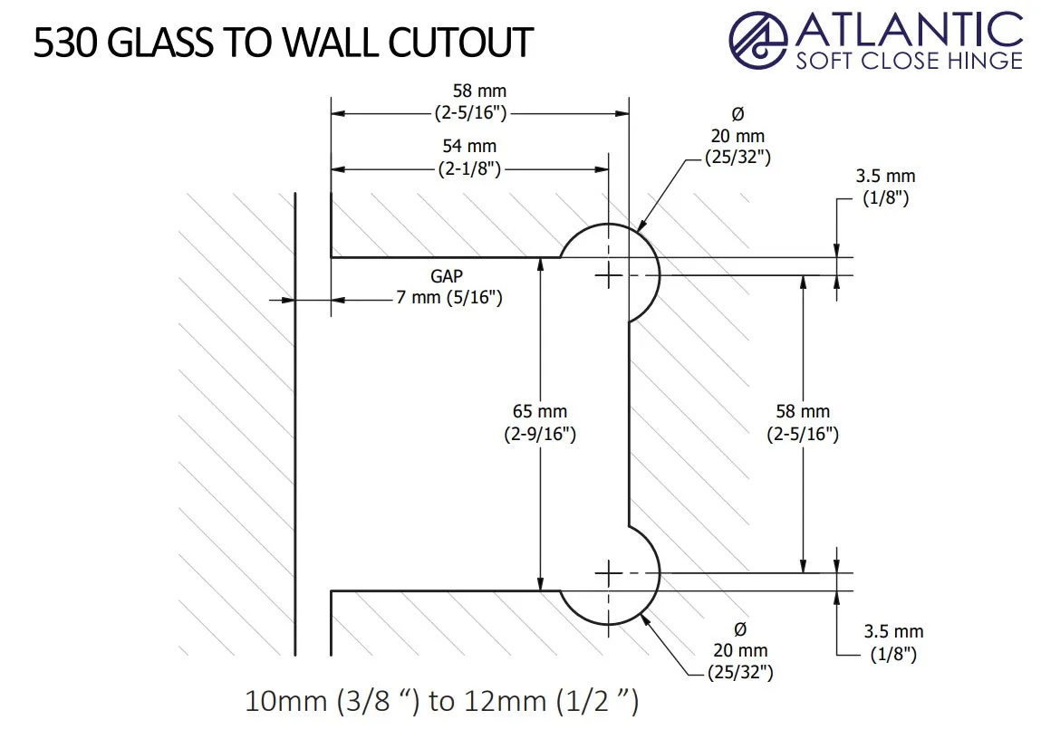 Atlantic 530, Glass Pool Fence Hinge,  Soft Close Hinge, Suits Polaris cutouts.