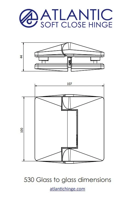 Atlantic 530, Glass Pool Fence Hinge,  Soft Close Hinge, Suits Polaris cutouts.