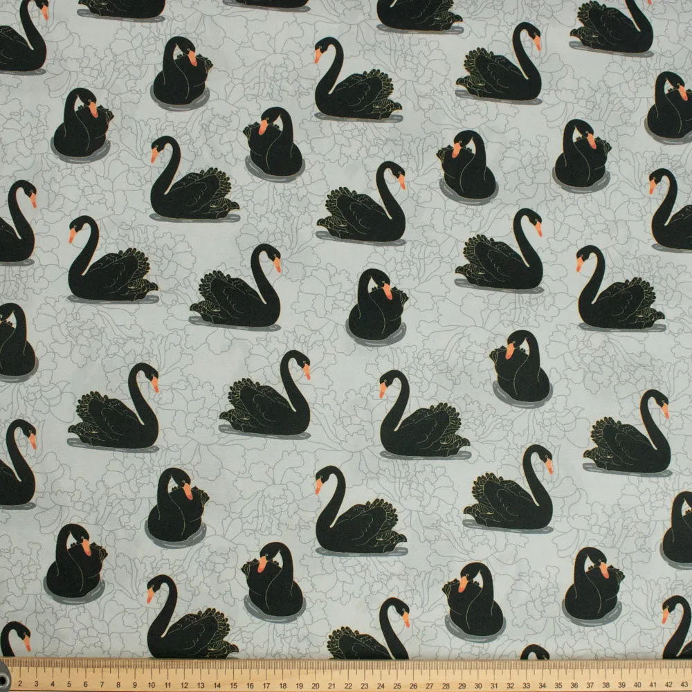 Australiana/Aboriginal Inspired Cotton Prints Design - Black Swan on Baby Blue