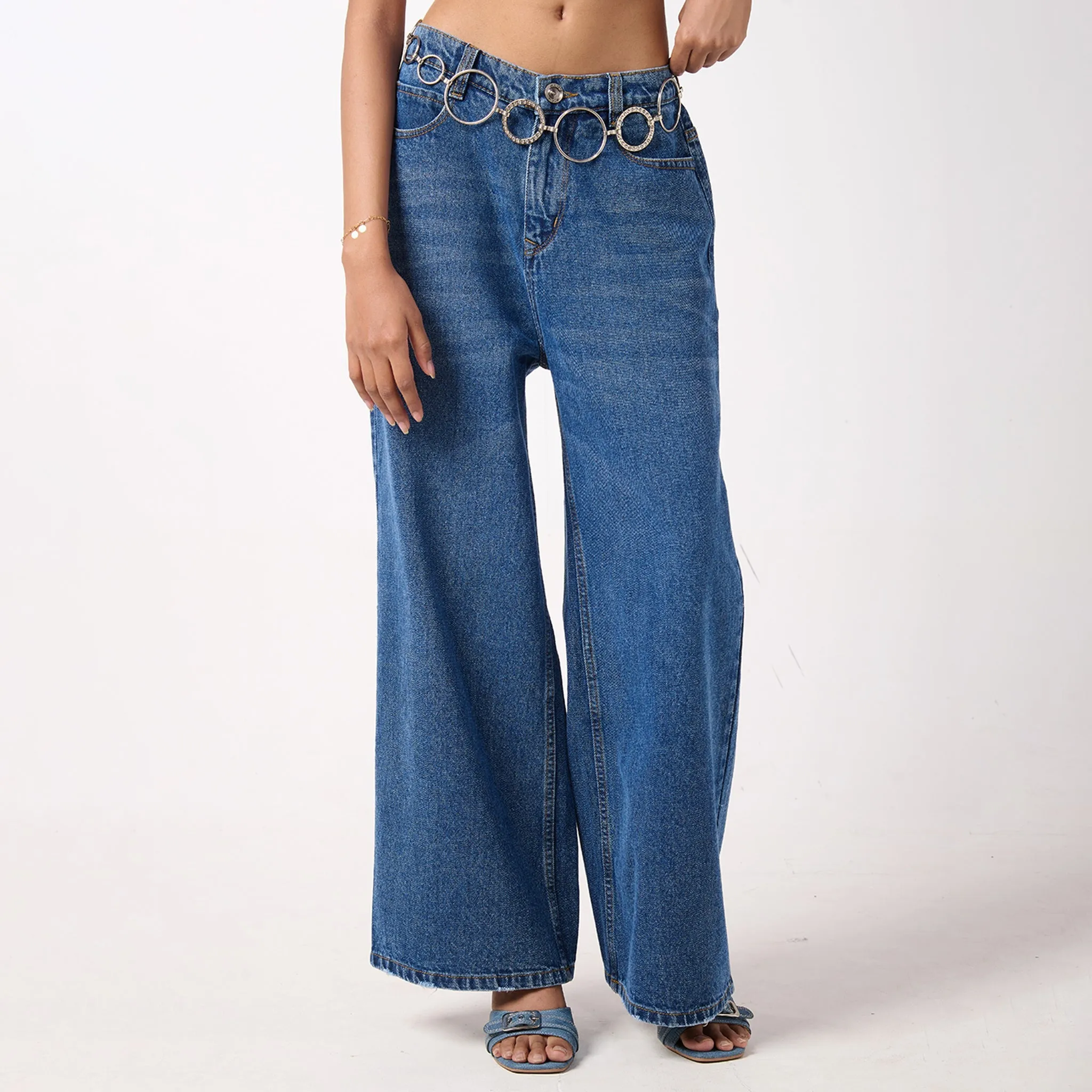 Baggy Jeans  & White Crop Linen Shirts For Women