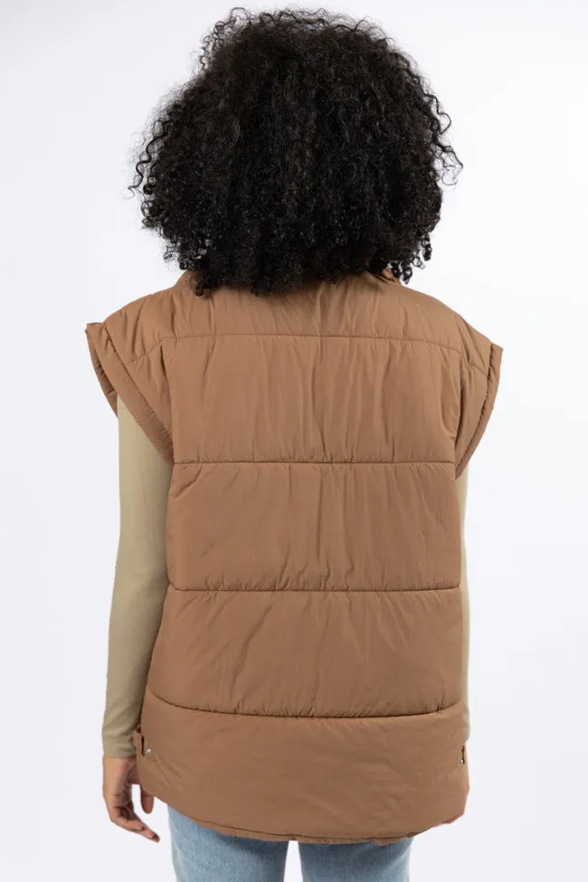 Best Bet Brown Oversized Puffer Vest SALE