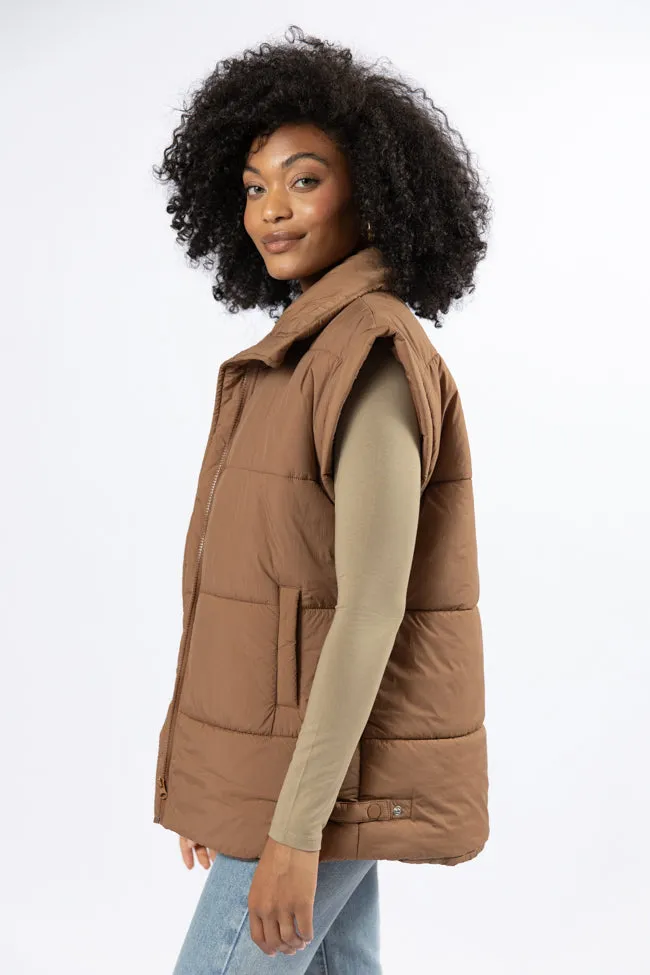 Best Bet Brown Oversized Puffer Vest SALE