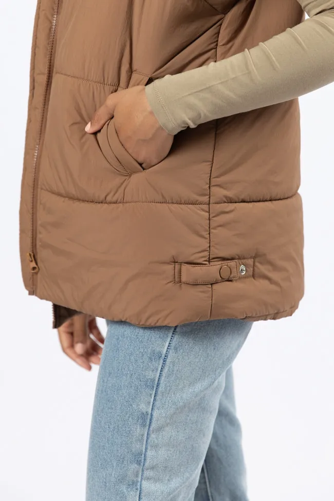 Best Bet Brown Oversized Puffer Vest SALE