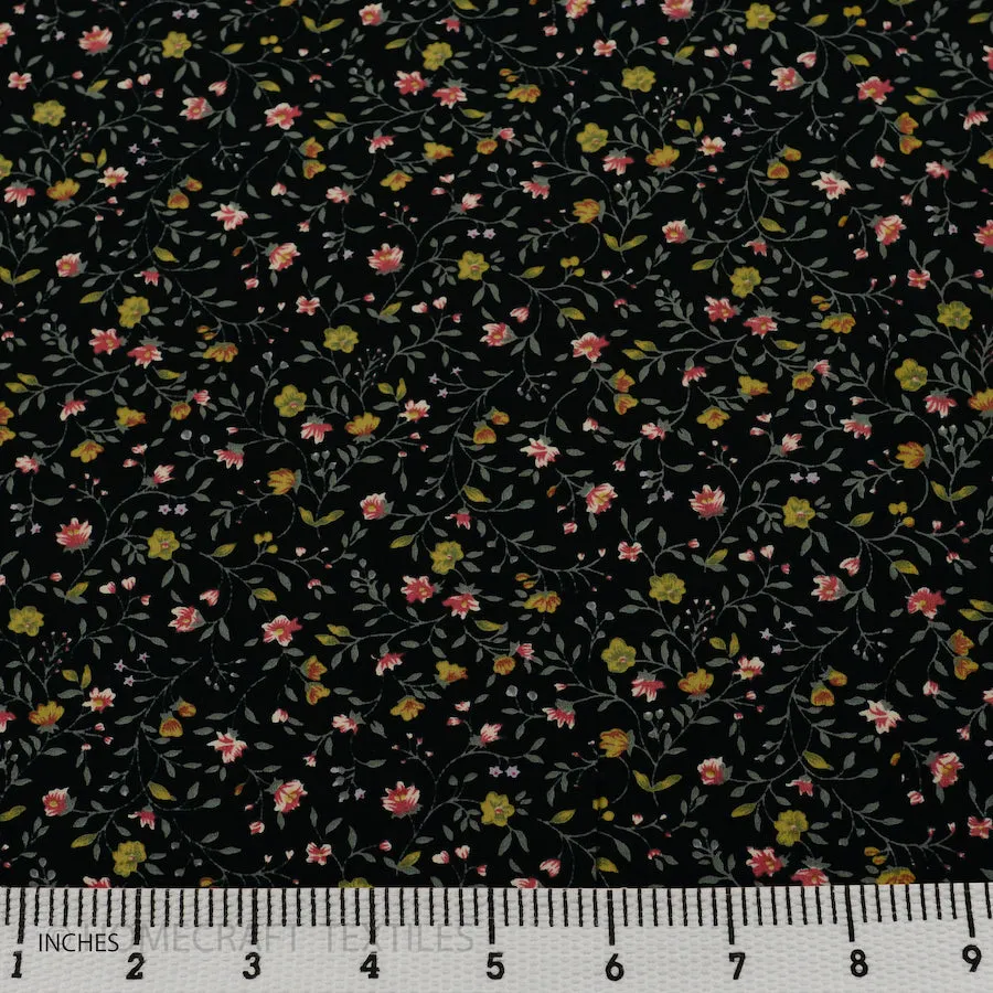 Black Mini Vines Floral Cotton Print