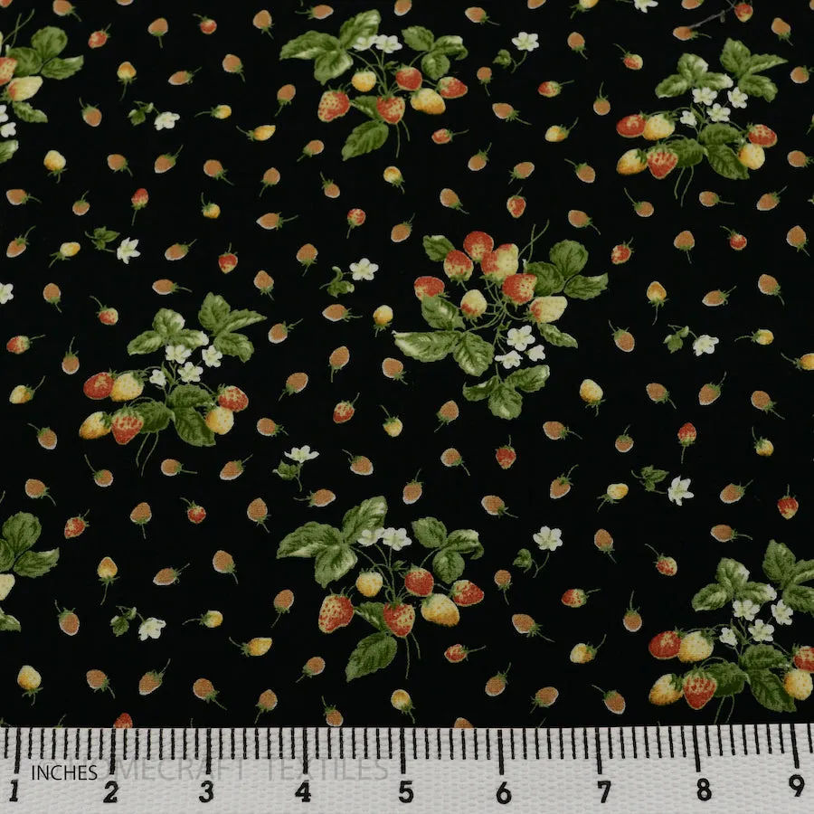 Black Strawberry Floral Cotton Print