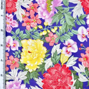 Blank Quilting Flowers Michiko Floral on Blue Cotton Prints