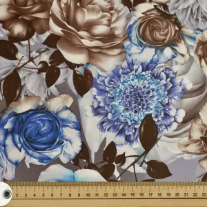 Blue Brown Graphic Floral Cotton Print