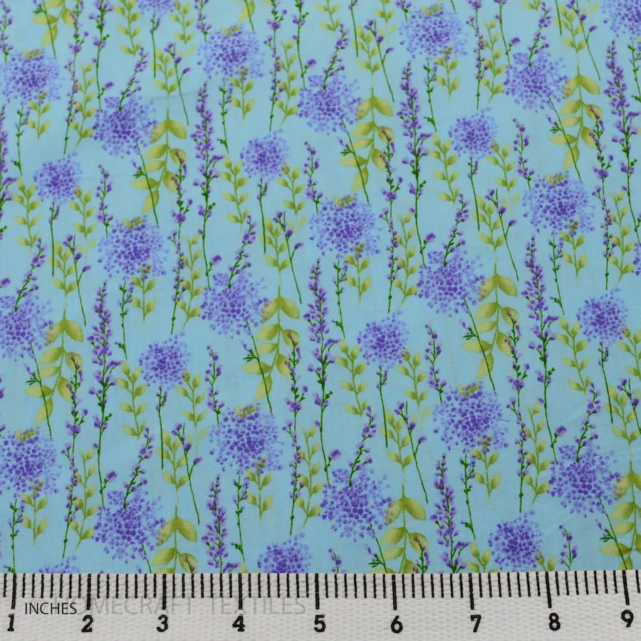 Blue Lavender Branch Floral Cotton Print