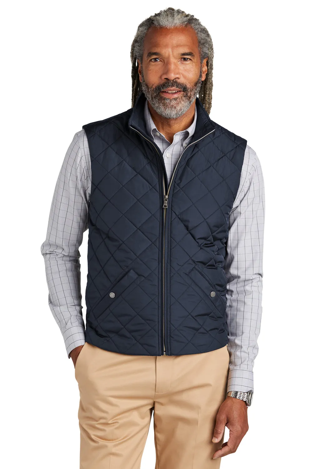 Brooks Brothers Mens Water Resistant Quilted Full Zip Vest - Night Navy Blue