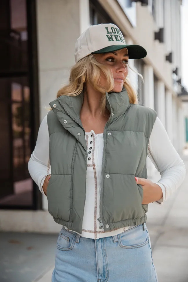 Bunny Slopes Olive Soft Coated Cropped Puffer Vest