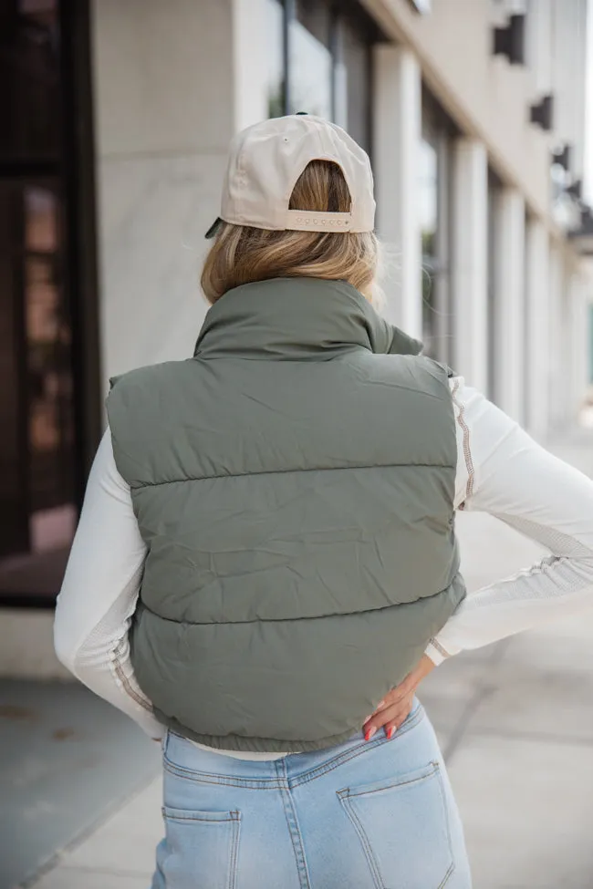 Bunny Slopes Olive Soft Coated Cropped Puffer Vest