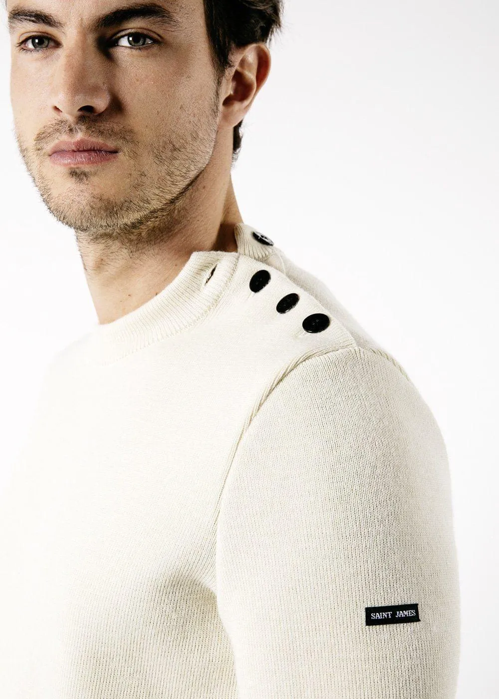 CANCALE - Wool Fisherman Sweater with Button Shoulder | Loose Fit (ECRU)