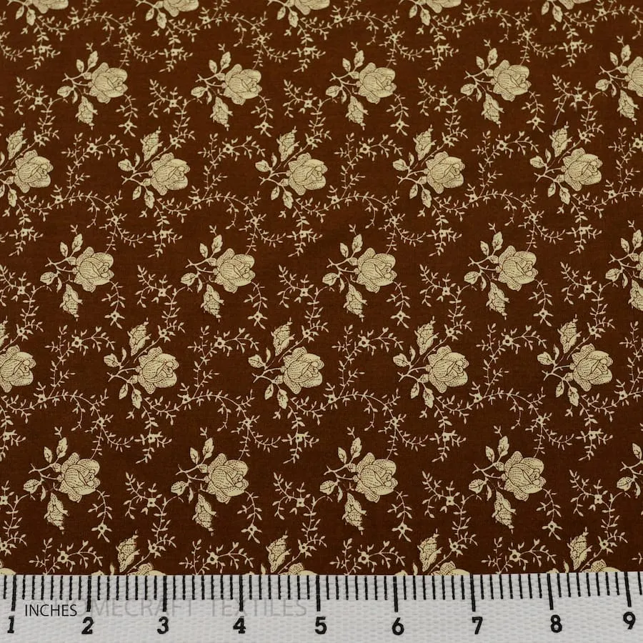 Caramel Rose Vines Floral Cotton Print