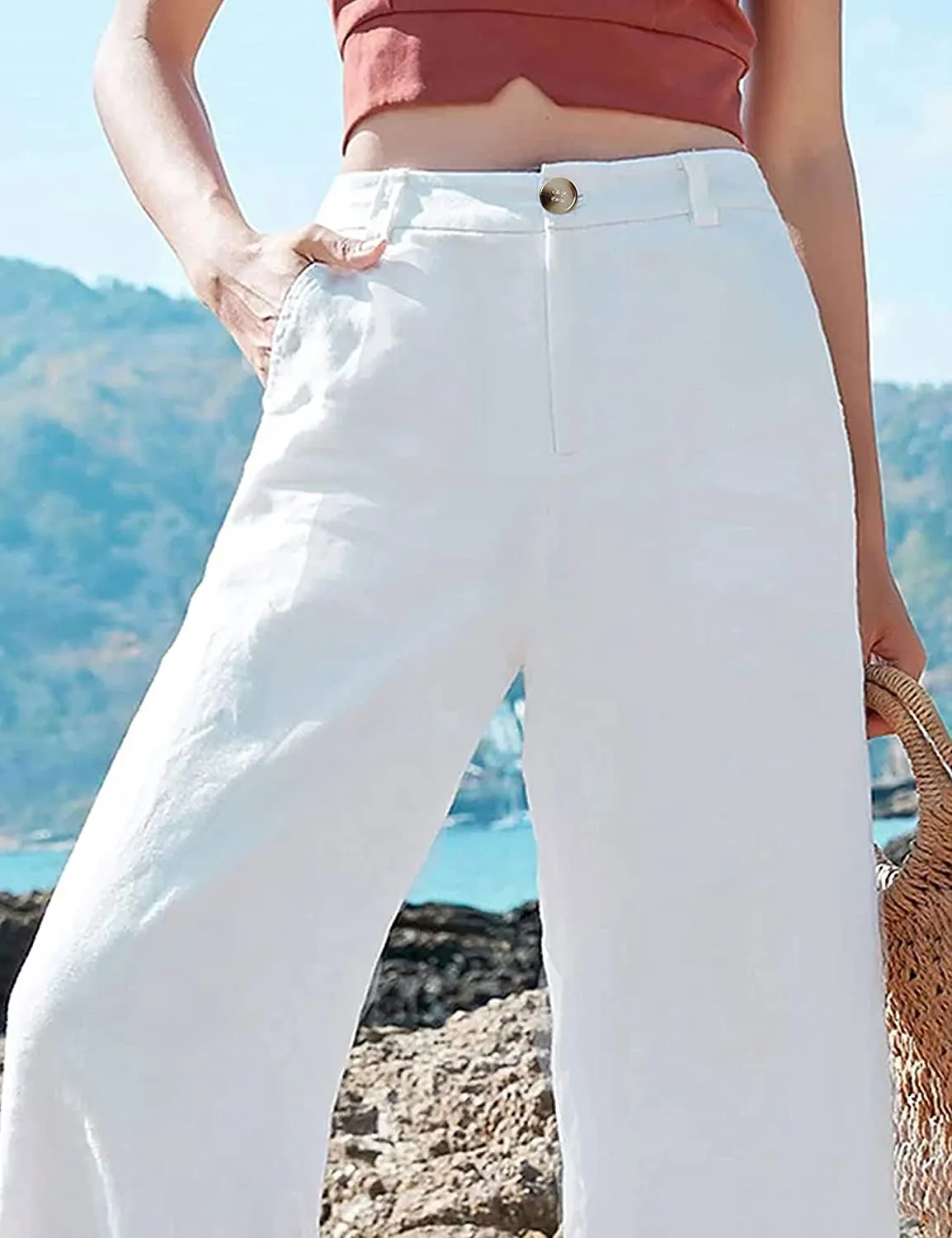 Causal White Chic Linen Wide Leg Pants