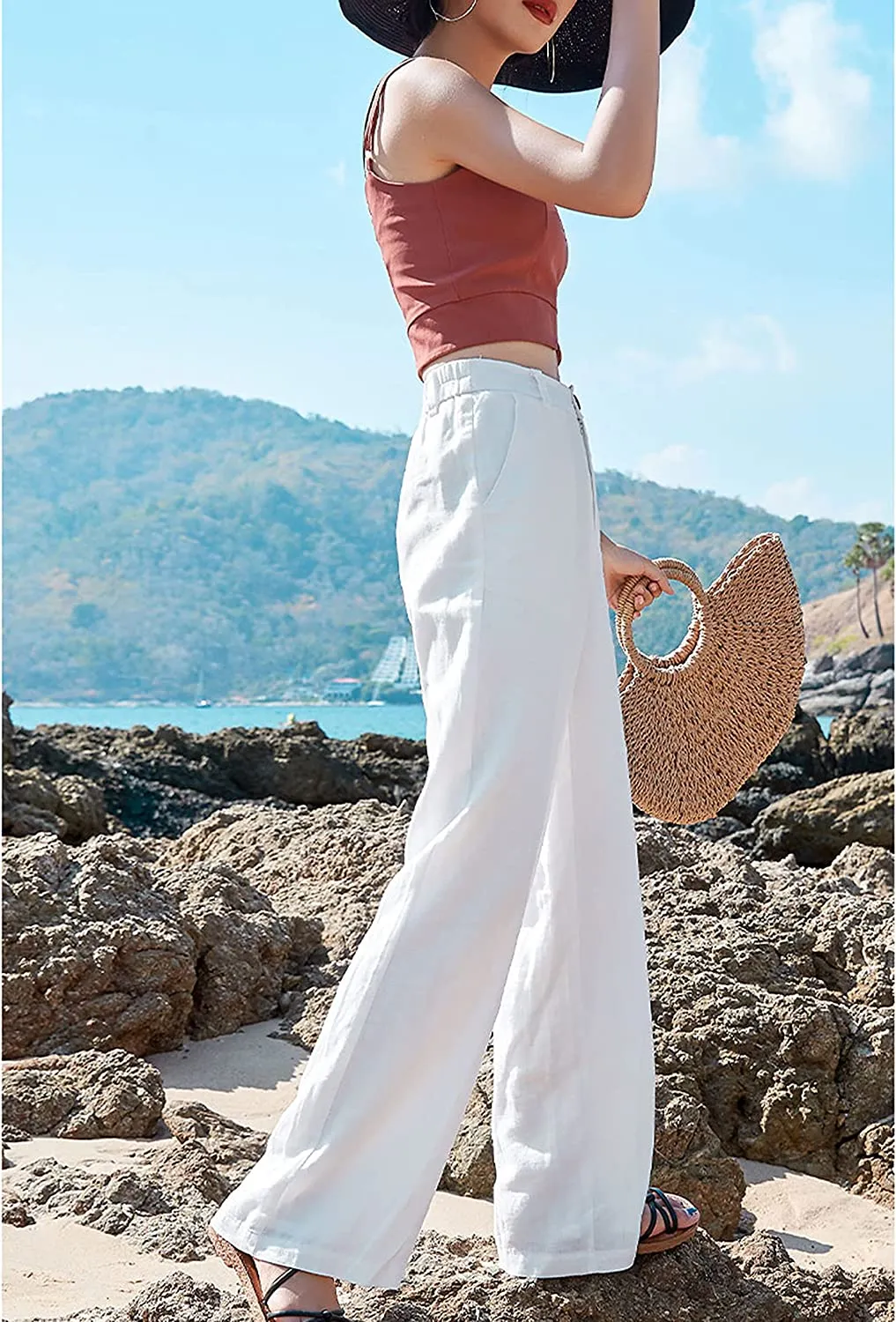 Causal White Chic Linen Wide Leg Pants