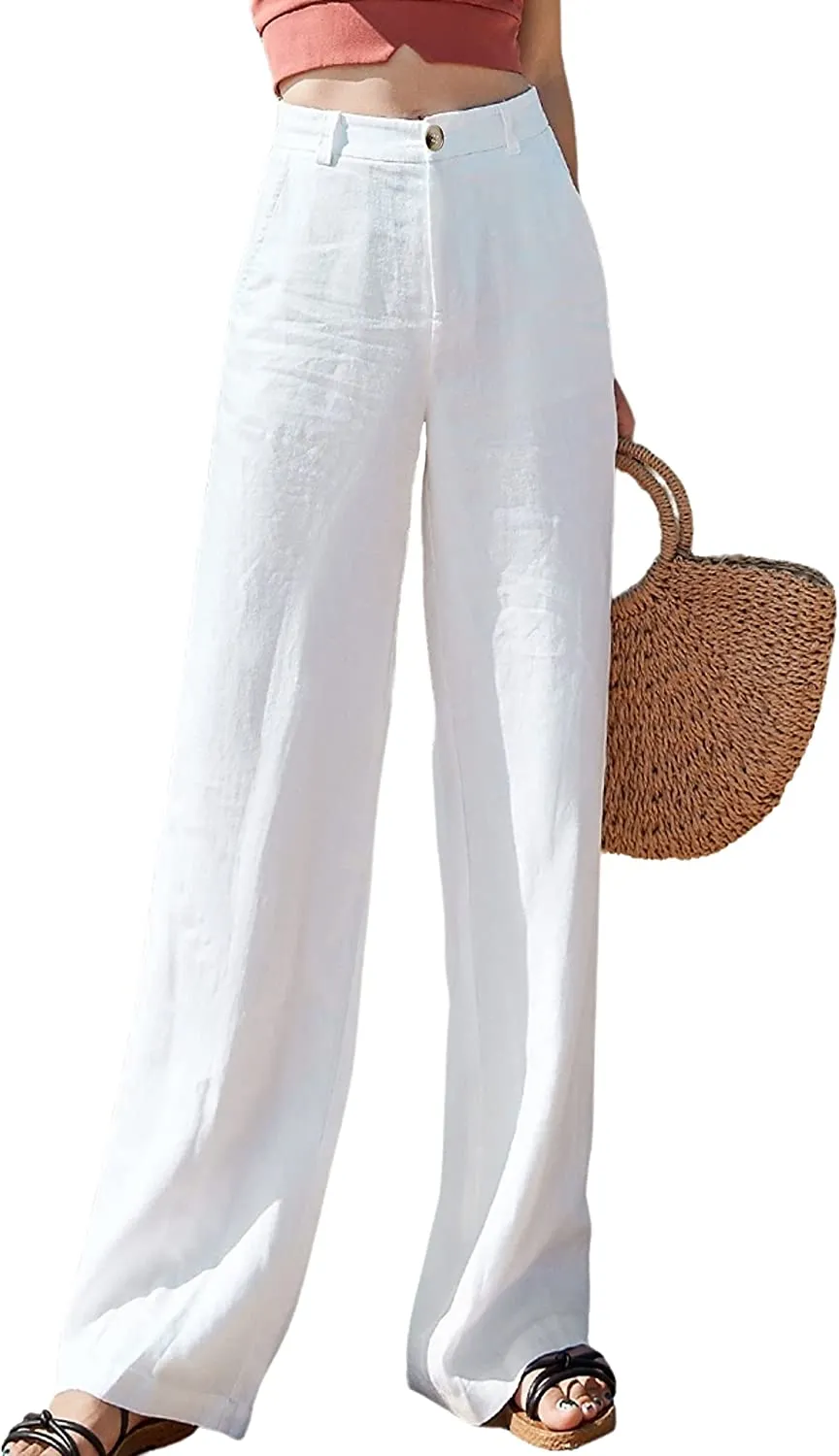 Causal White Chic Linen Wide Leg Pants