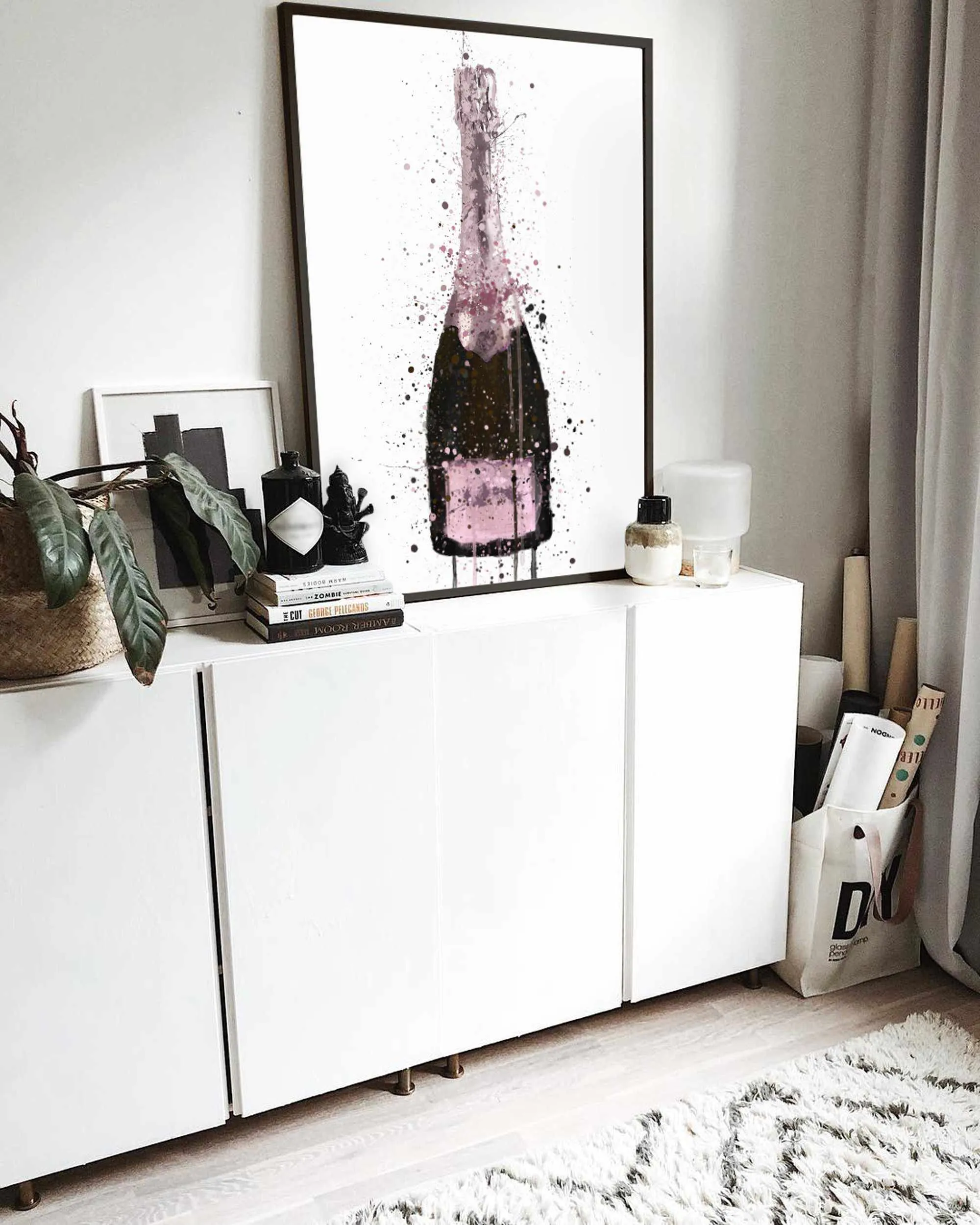 Champagne Bottle Wall Art Print 'Cosmic Rose'