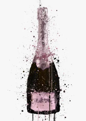 Champagne Bottle Wall Art Print 'Cosmic Rose'