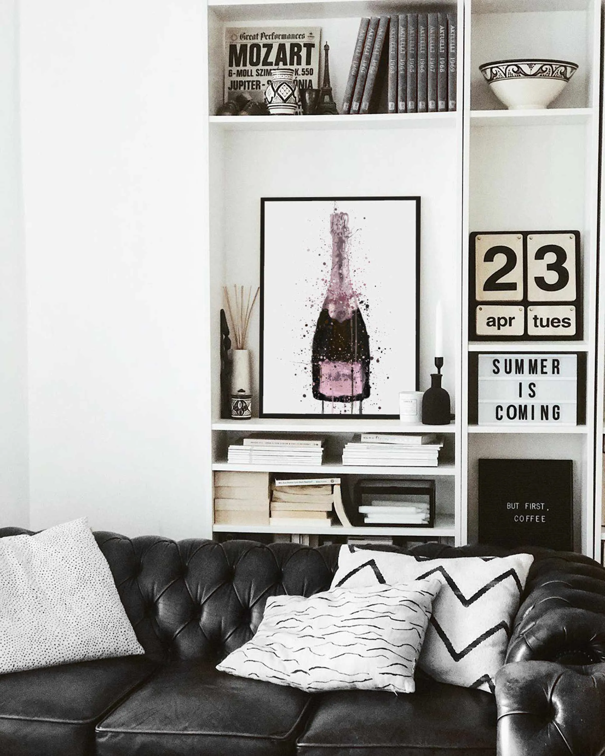 Champagne Bottle Wall Art Print 'Cosmic Rose'