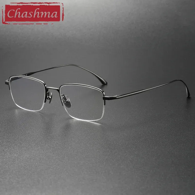 Chashma Ottica Men's Semi Rim Square Small Titanium Eyeglasses 13319