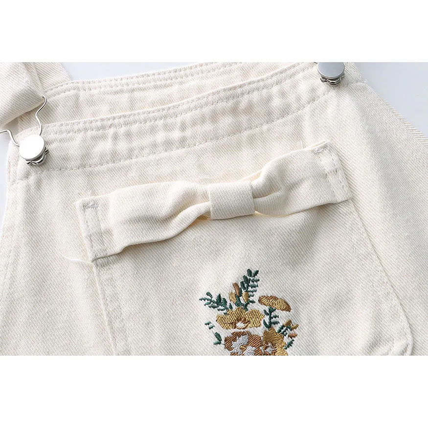 Chic Floral Embroidery Bow Dungarees