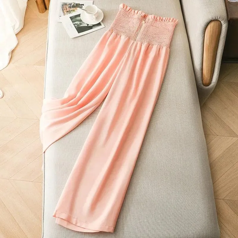 Chic High-Waisted Chiffon Ankle Pants for Summer Elegance