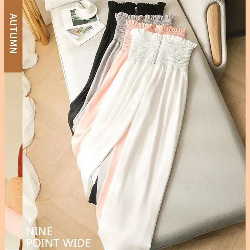 Chic High-Waisted Chiffon Ankle Pants for Summer Elegance