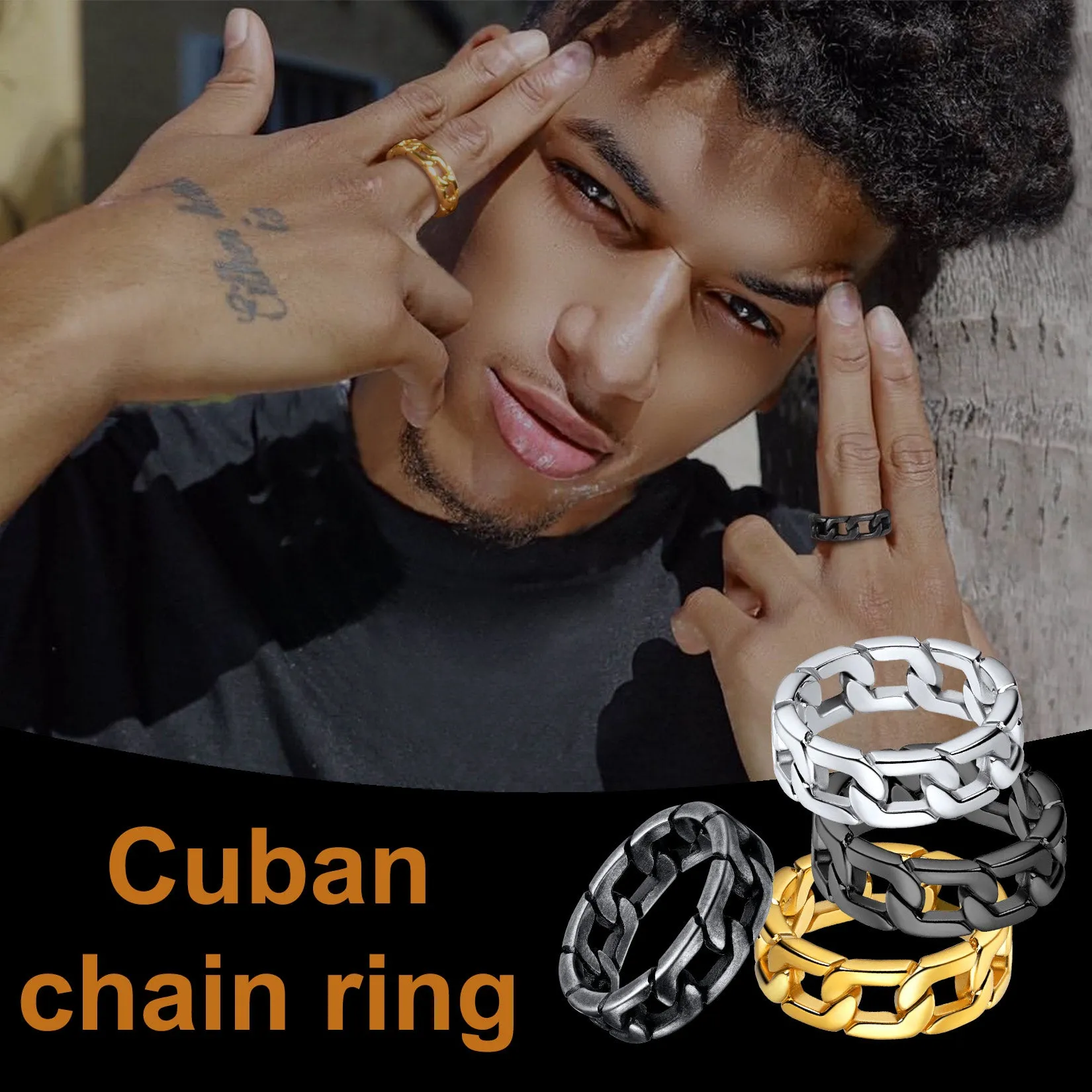 Chunky Cuban Link Ring For Men Stainless Steel