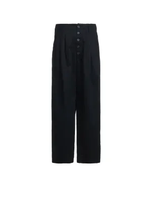 COTTON TWILL 3-TUCK WIDE TROUSERS WITH SIDE STRIPES