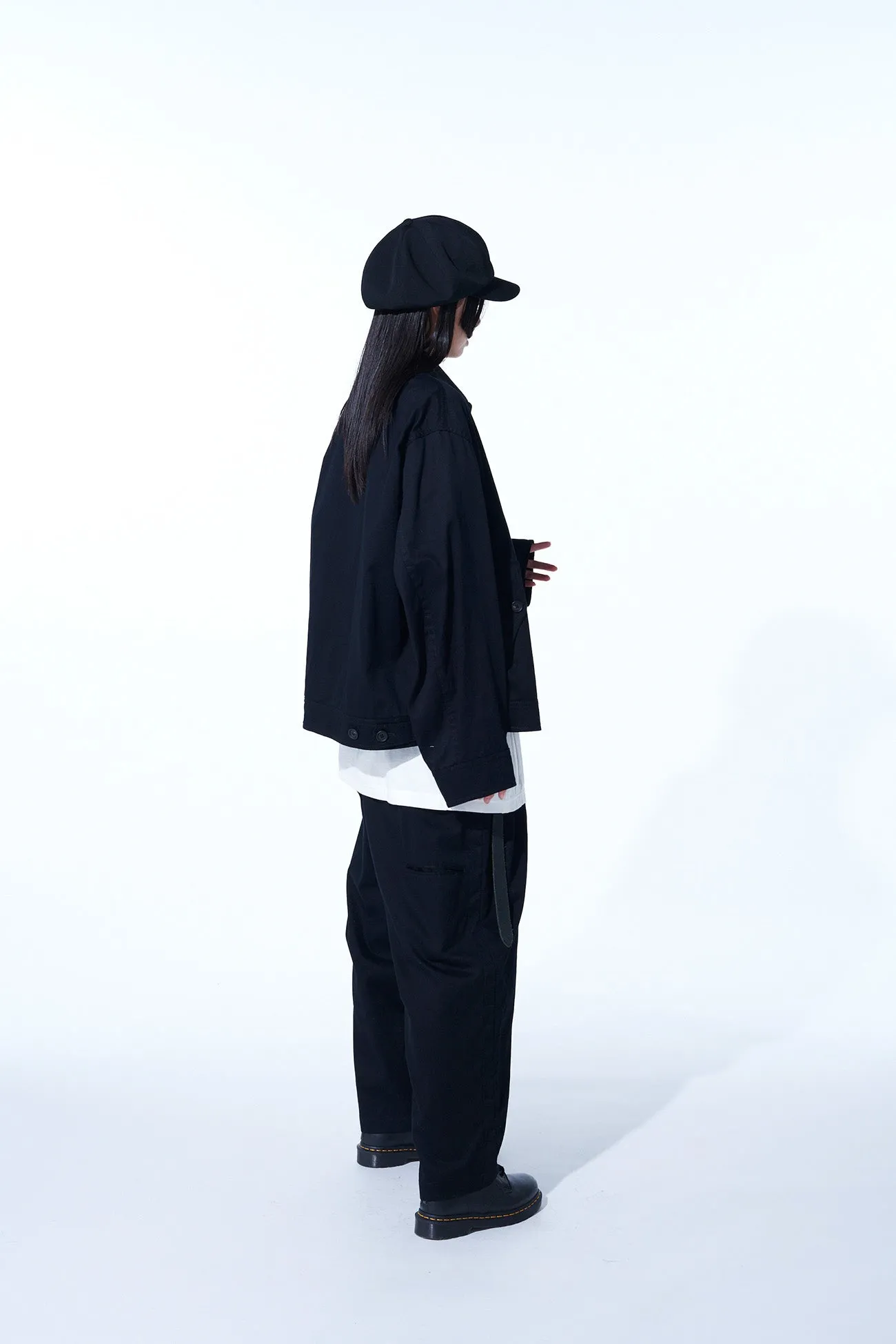 COTTON TWILL 3-TUCK WIDE TROUSERS WITH SIDE STRIPES