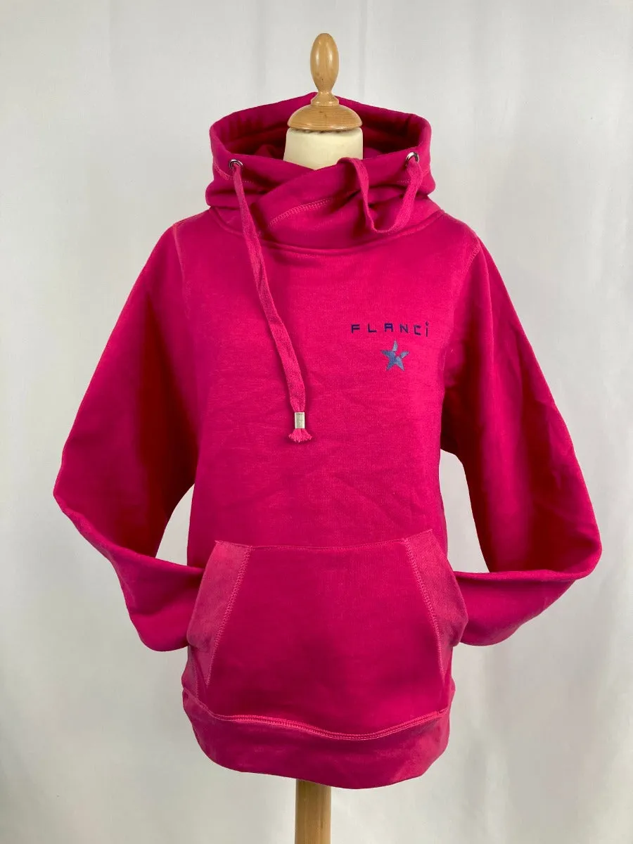 Cross Neck Hoodie | Hot Pink