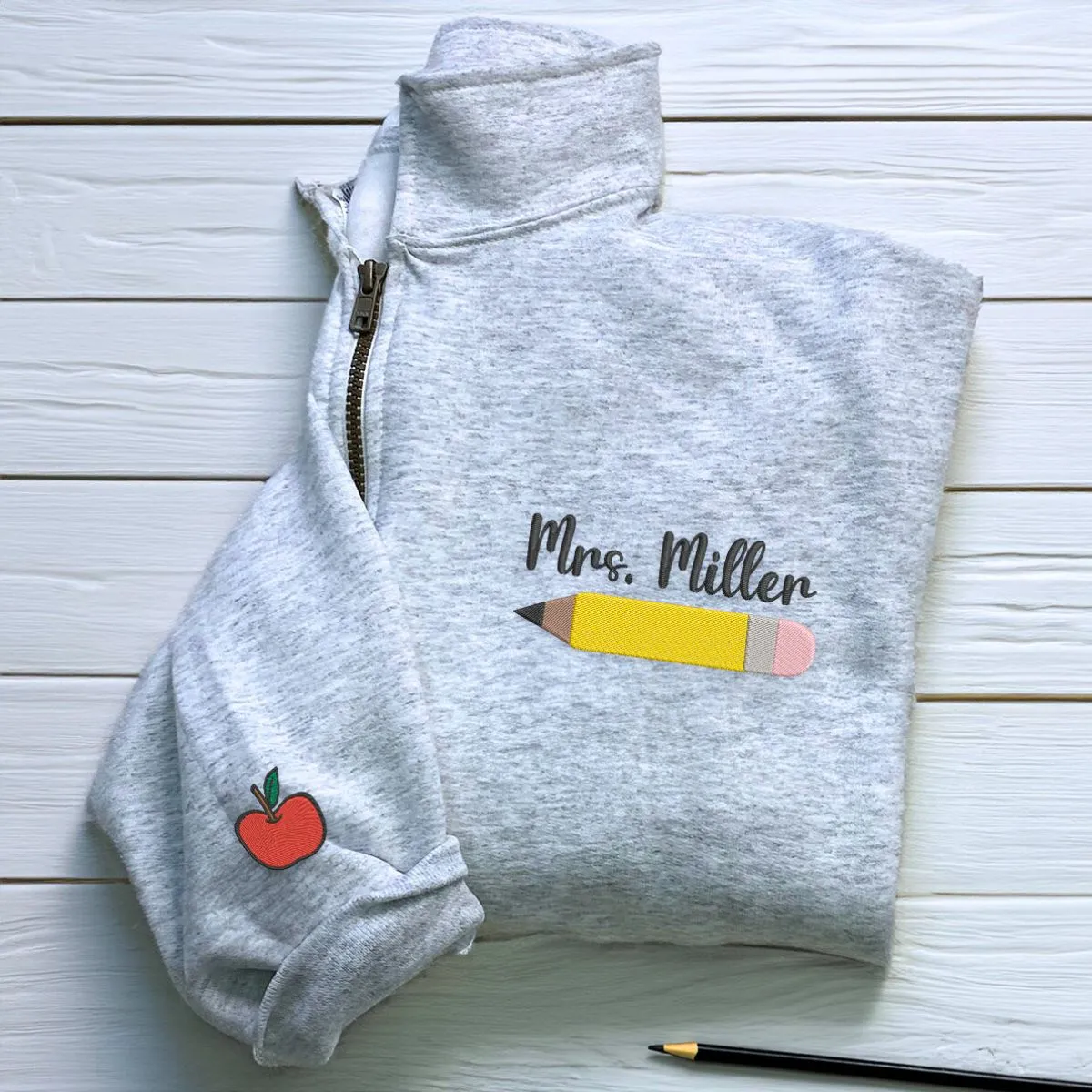 Custom Teacher Zip Up Hoodie or Quarter Zip Sweatshirt, Embroidered Gift for Teacher