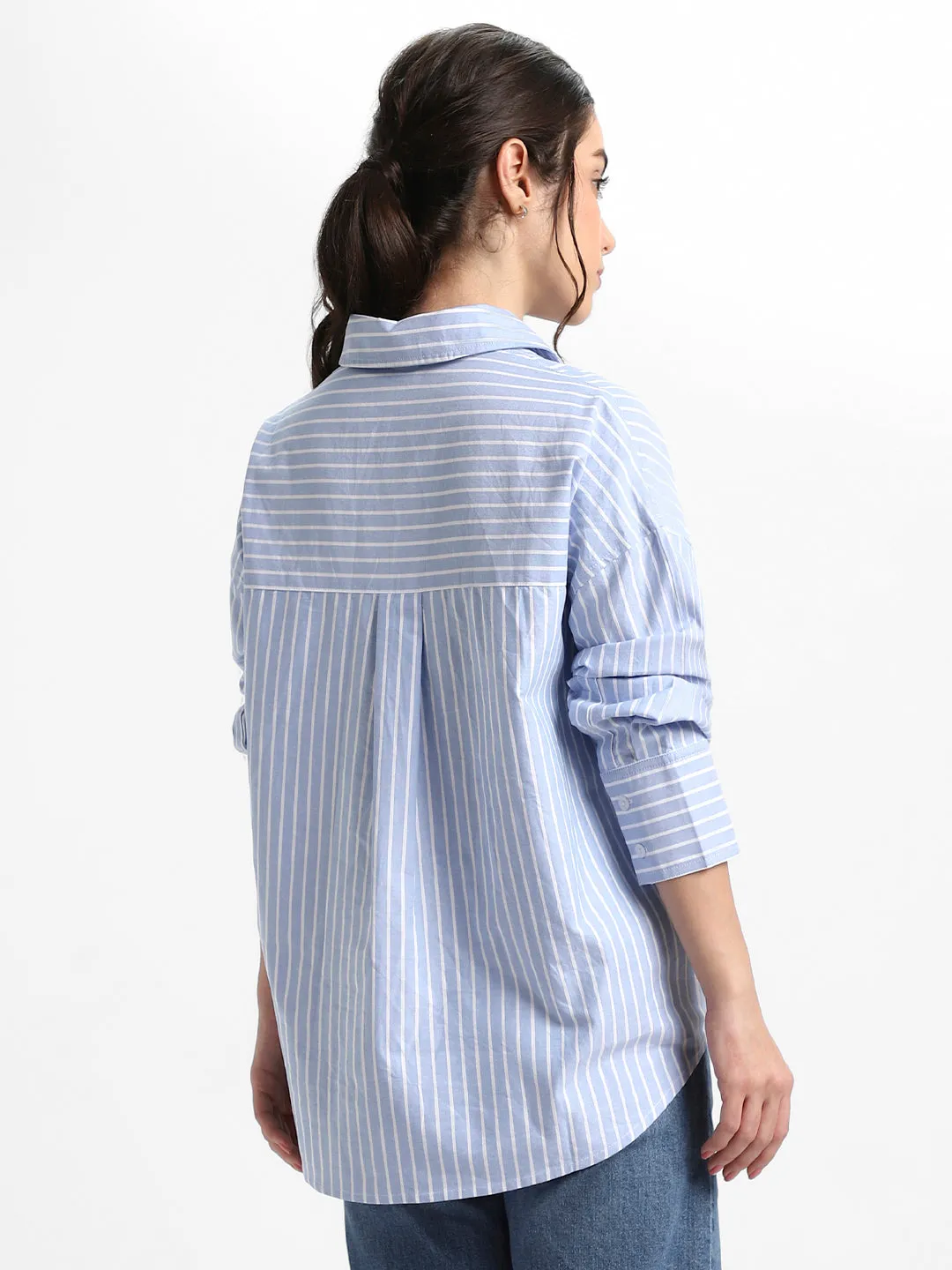 DL Woman Shirt Collar Relaxed Fit Striped Indigo Shirt